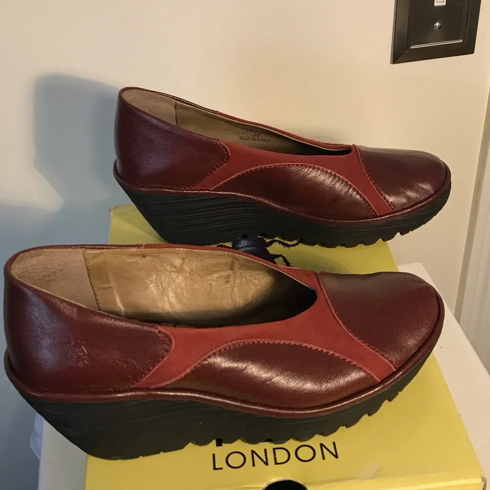 Fly London Cordoba Maroon Wedge Shoes size 8 Yani - Picture 3 of 5